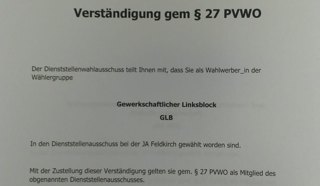 GLB-Wahlerfolg in der Justizanstalt Feldkirch