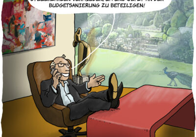 Karl Berger Cartoon im GLB-Magazin „Die Arbeit“ Nr. 2/2025