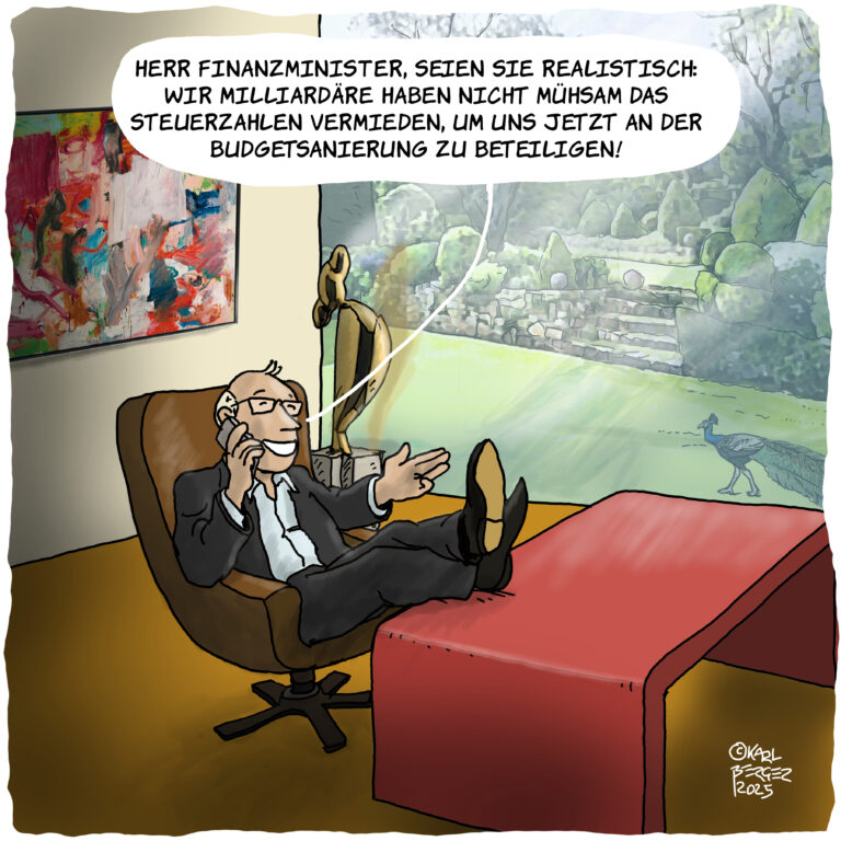 Karl Berger Cartoon im GLB-Magazin „Die Arbeit“ Nr. 2/2025
