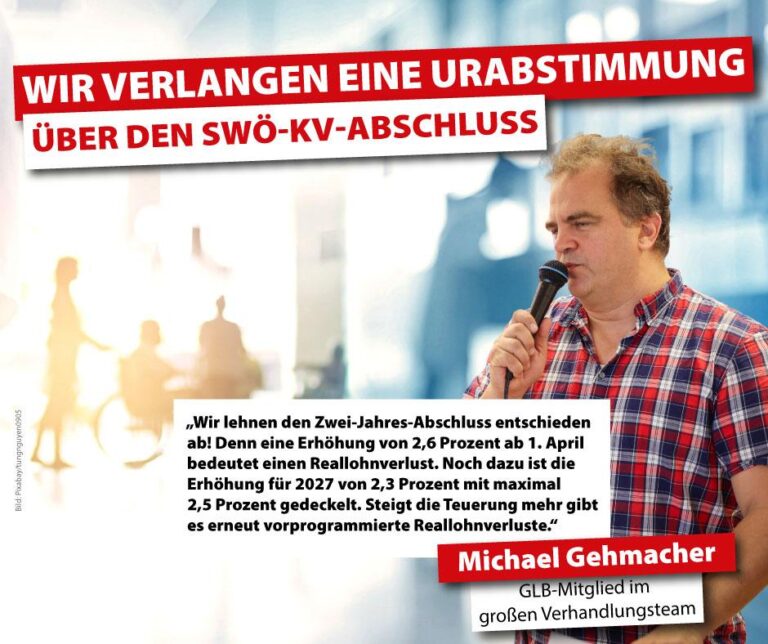 Sozialwirtschaft: GLB fordert Urabstimmung über den vereinbarten KV-Abschluss